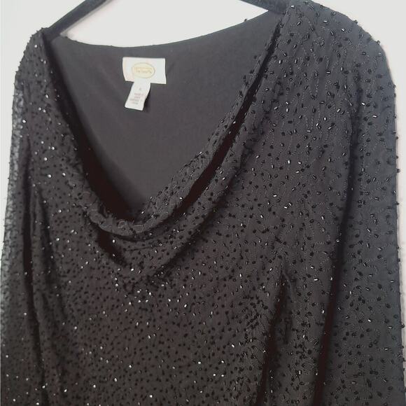 Vintage Y2K Talbots Sheer Silk Beaded Top Bell Sleeve 6 Whimsygoth Fairy Grunge - Picture 3 of 12